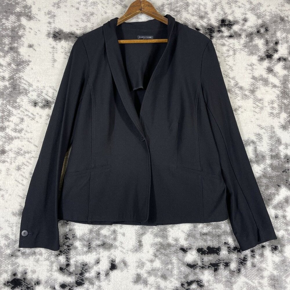 Eileen Fisher Blazer Womens Size Small Black Pockets Single Button Viscose Nylon
